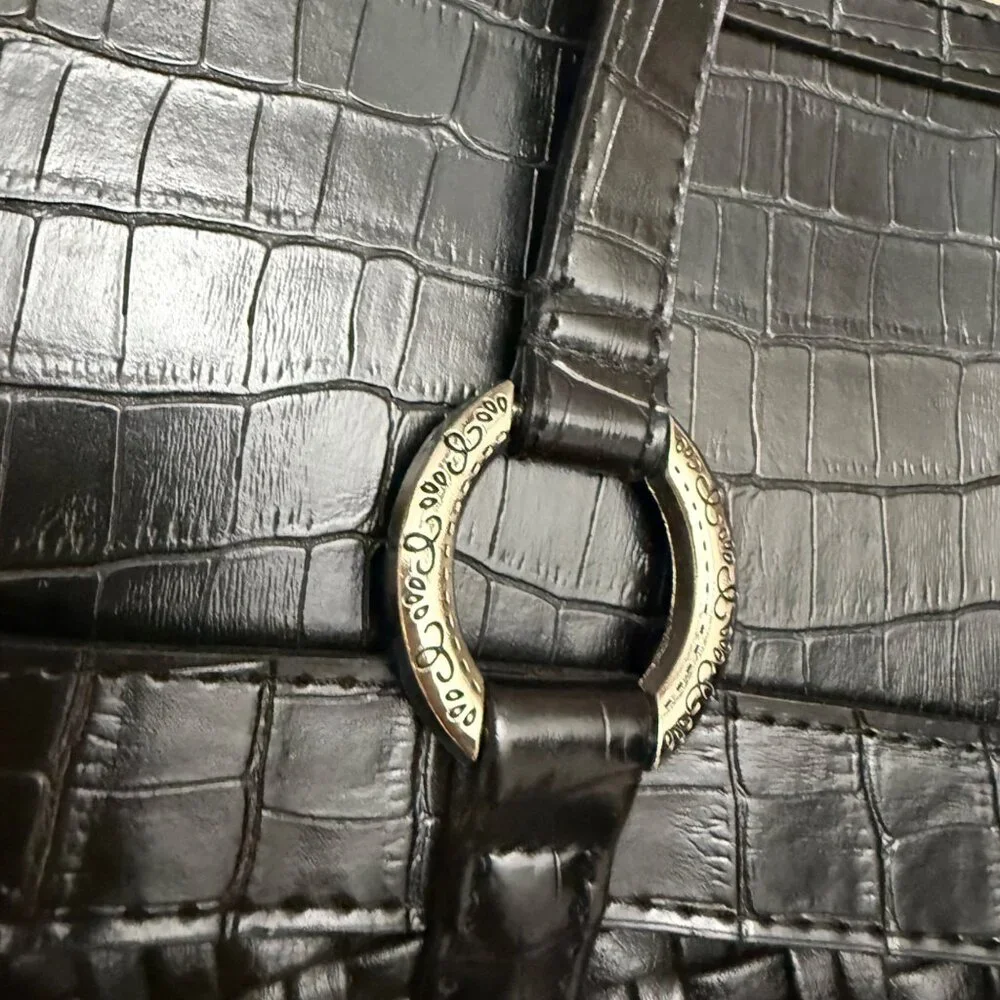Coldwater Creek Women's Tote Handbag Black Woven Leather Hampton Computer Bag